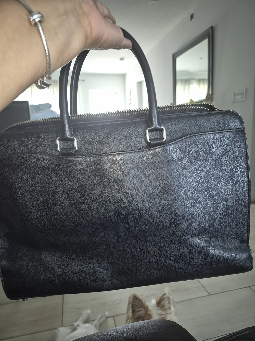 Coach Black Pebbled Leather Work Briefcase with Silver-Tone Hardware